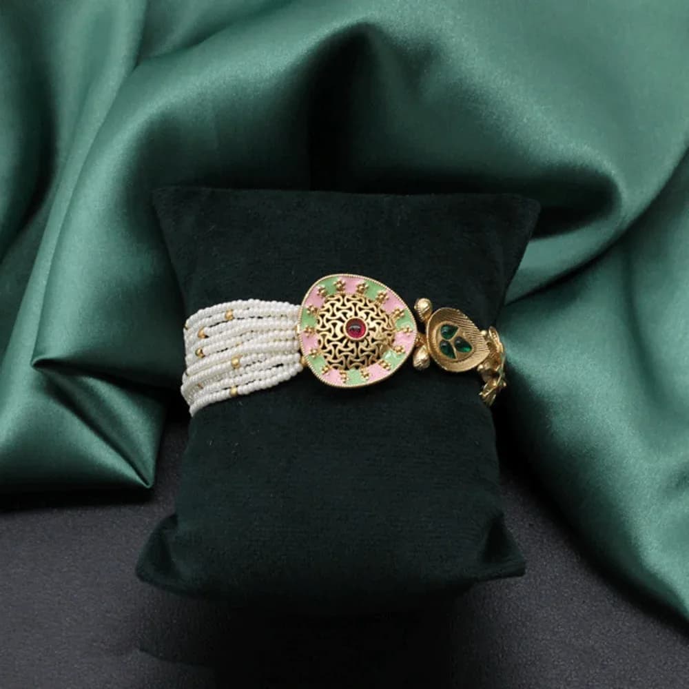 Aabha pearl beaded meenakari antique bracelet