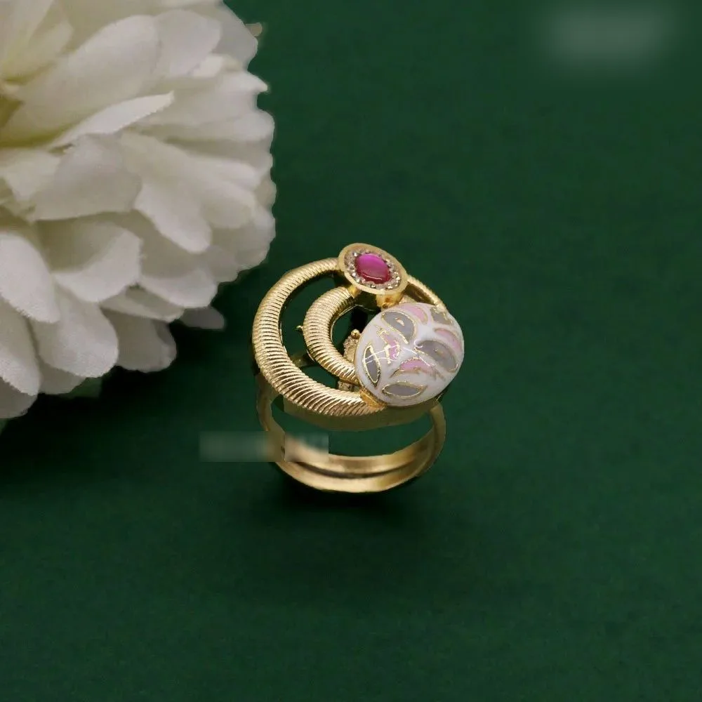 Mira adjustable meenakari kundan antique ring