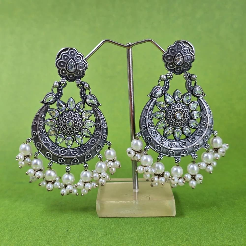 Chandni oxidised pearl chandbali earrings