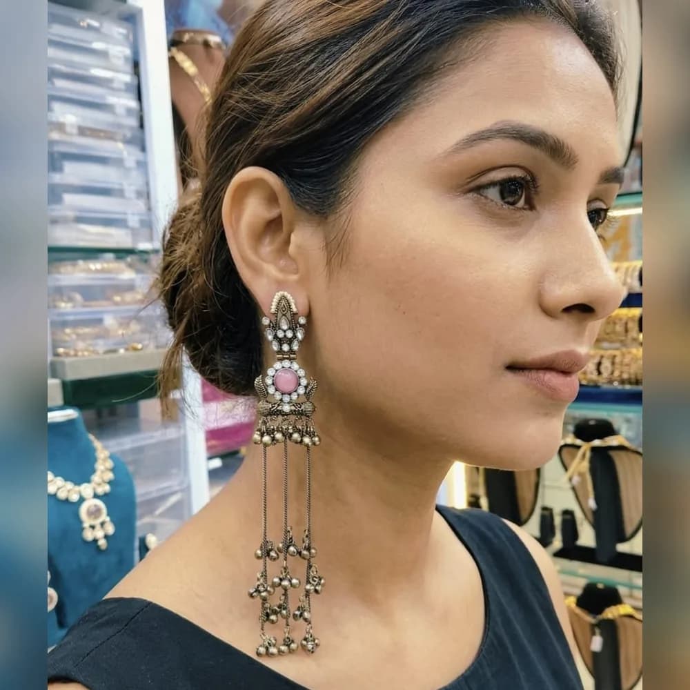 Noor Kashmiri ghungroo long dangler earrings