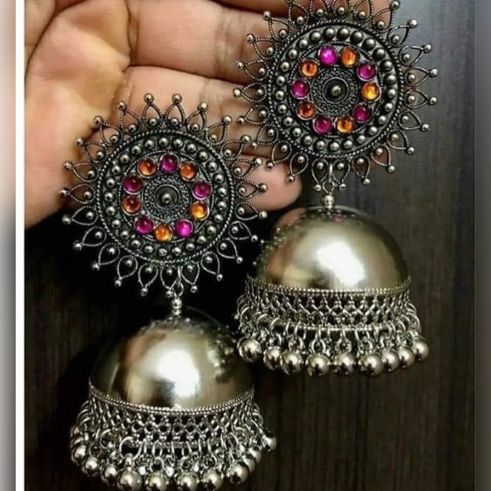 Surajmukhi big oxidised jhumka with sunflower stud