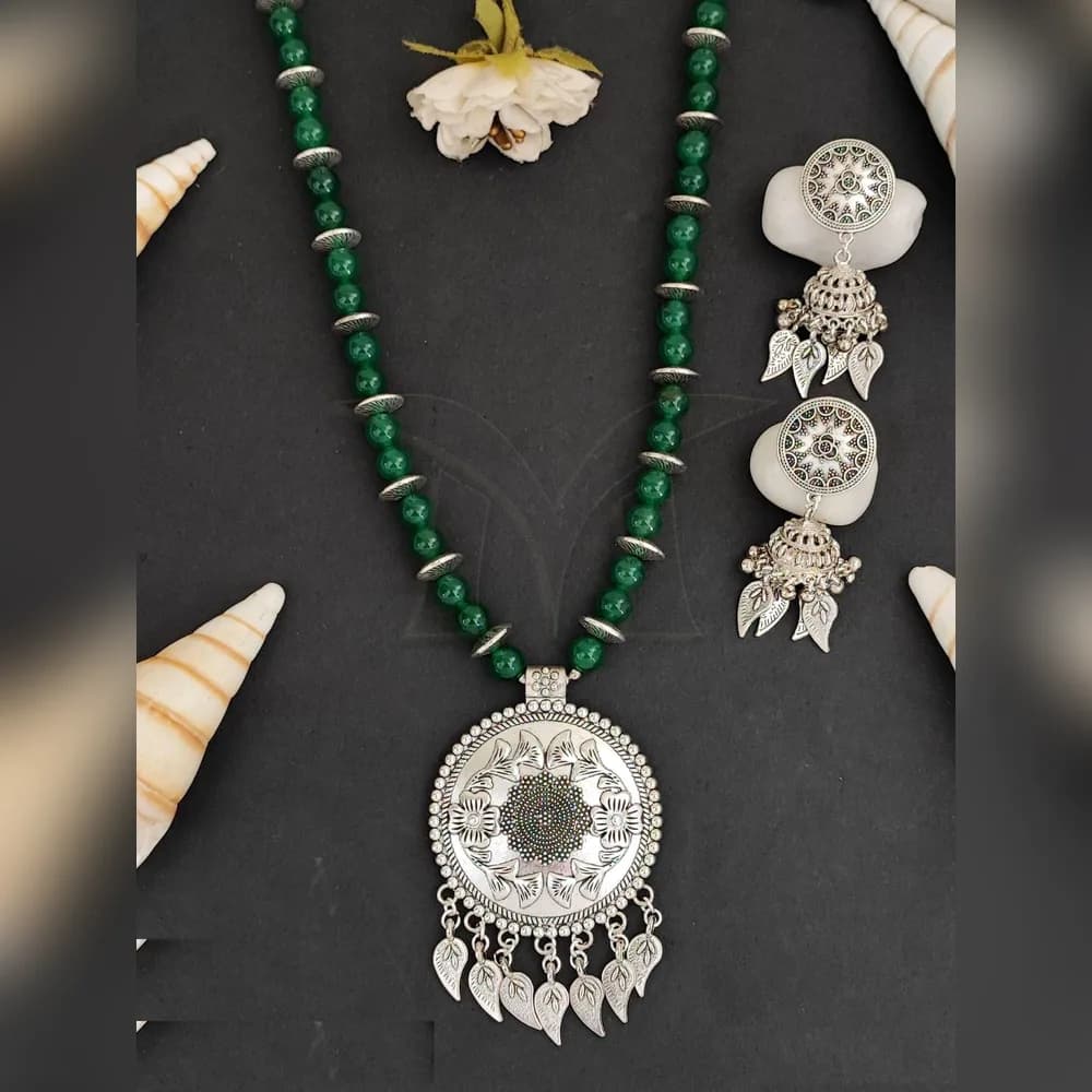 Bhakti beaded oxidised mala set with earrings